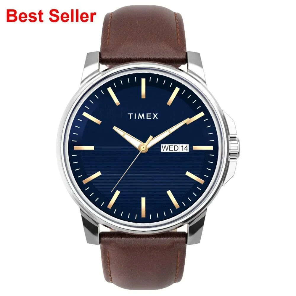 Stainless Steel Dress Watch with Leather Strap, Day-Date Chronograph